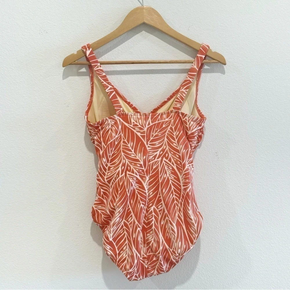 Lands' End Orange Coral Leaf pattern One Piece Swimwear Size 6